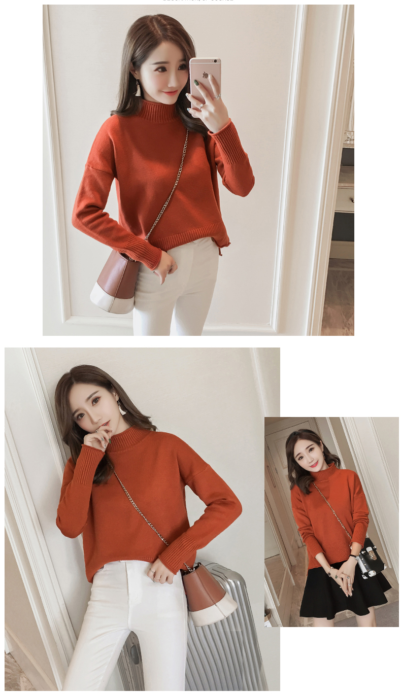 秋季百搭2018秋冬新款高领毛衣韩版长袖宽松针织打底衫 时尚穿搭 图3