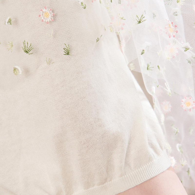 烟花烫秋季新款女装弹力针织网纱绣花连衣裙