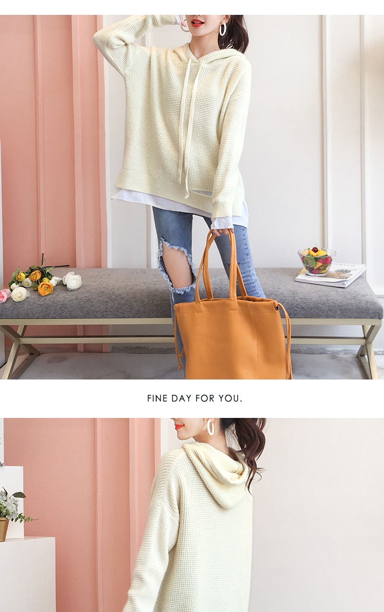 2018秋装新款宽松学生韩版粗毛线假两件针织衫 女装 图5