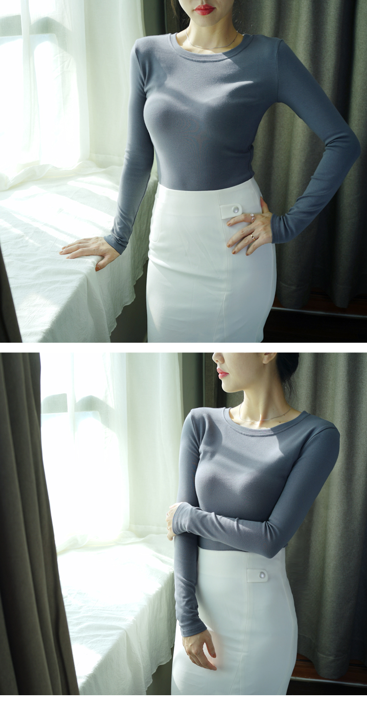 2018秋冬季长袖T恤女打底衫上衣服圆领修身纯黑色棉新款韩版学生 女装 图5